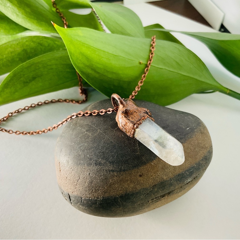 Copper Necklace Pendant Quartz Point AB Crystal Gem Handmade Jewelry 20” Chain B